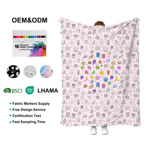 Factory <strong>Halloween</strong> Gift Color in Fleece Sherpa Kid Children Washable Oversized Washable DIY Coloring Throw <strong>Blanket</strong> With Markers - Product Image 3