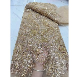 Tessuto in Pizzo Africano di Alta Qualità Toplace con Perline <span class=keywords><strong>e</strong></span> Paillettes Nigeriane, Tessuto Ricamato per Abiti da Sposa - Product Image 5