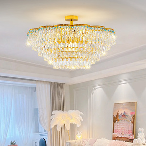Lustre cascade en cristal K9 de luxe, plaqué or, moderne, avec franges, lampe suspendue LED pour villa, hall d'hôtel, grand salon, décoration - Product Image 1