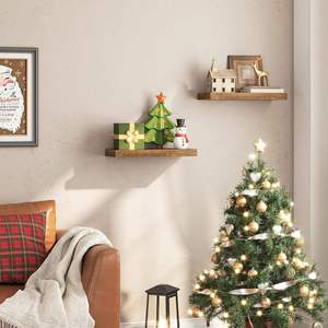 Étagères flottantes rustiques marron, lot de 2, 15,7 pouces, étagère murale à double niveau, supports en <span class=keywords><strong>bois</strong></span> invisibles, détachables et réglables - Product Image 3