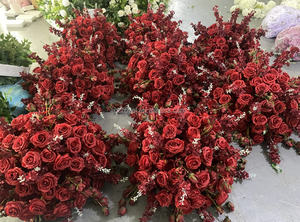 باقة زهور حريرية اصطناعية من الهيدرانجيا ، طاولة زفاف ، قطعة مركزية من الوردة الحمراء - Product Image 4