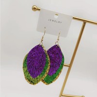 Prêt à Expédier Mardi Gras Boucles D'oreilles Violet Vert Or Dangle Glitter Boucle D'oreille pour La Nouvelle-Orléans Filles Pendientes De Carnaval Bijoux