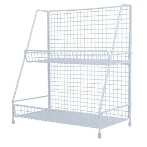 2 Tier Kitchen Basket Metal Shower Shelf Storage Holder Free Standing Organizer