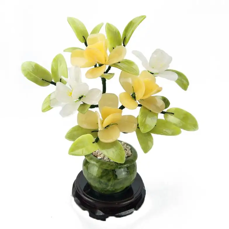 Fengshui Style Hand-knitted south jade camellia Tree Crystal Lucky Flower Jade money tree Home Decoration