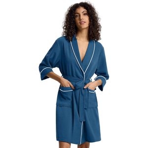 เสื้อคลุมอาบน้ำผ้าวาฟเฟิลแขนสั้นสำหรับผู้หญิง ยี่ห้อ Sioro มีกระเป๋า แขน 3/4 น้ำหนักเบา สวมใส่สบาย สีฟ้า - Product Image 3