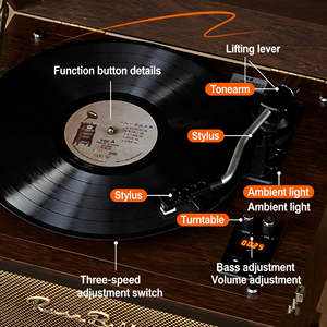 Tocadiscos Retro en Oferta, Reproductor de Discos Todo en Uno, Tocadiscos de Pie con Bluetooth, 3 Velocidades, Reproductor de FM, USB, Audio de Alta Fidelidad - Product Image 3