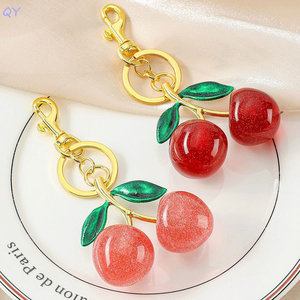 Pendentif porte-clés cerise QY, breloque cerise dorée, pendentif feuille rouge scintillante, accessoire cadeau pour sac - Product Image 6