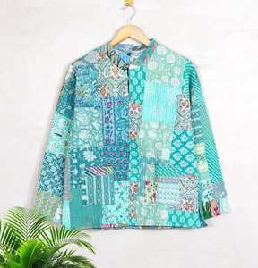 Chaqueta Acolchada de Algodón Estampada Reversible de Nuevo Estilo, Chaqueta Kantha Hecha a Mano con Parches de Algodón - Product Image 6