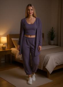 Set da casa in pile per donna, 3 pezzi, morbido e casual, con cardigan a maniche lunghe e pantaloni lunghi fino alla caviglia, abbigliamento invernale. - Product Image 2