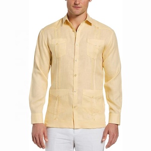 <span class=keywords><strong>Camicia</strong></span> Guayabera a maniche lunghe a quattro tasche in <span class=keywords><strong>lino</strong></span> <span class=keywords><strong>100</strong></span>% Cubavera personalizzata - Product Image 2