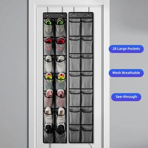 Over The Door <b>Shoe</b> Organizer 28 Pockets Mesh Hanging <b>Storage</b> For <b>Shoes</b> Closet Wall Mount Hook Type Grey - Product Image 6