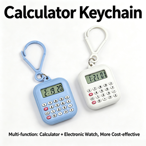 Mini calculadora portátil con diseño de clip, colores blanco y azul, pantalla de 8 dígitos, funciona con pilas para uso diario - Product Image 2