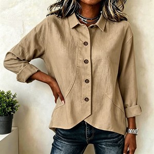 White Textured Women Blouse <b>Asymmetric</b> <b>Hem</b> Button Up Shirt Long Sleeve Casual Office <b>Top</b> - Product Image 5