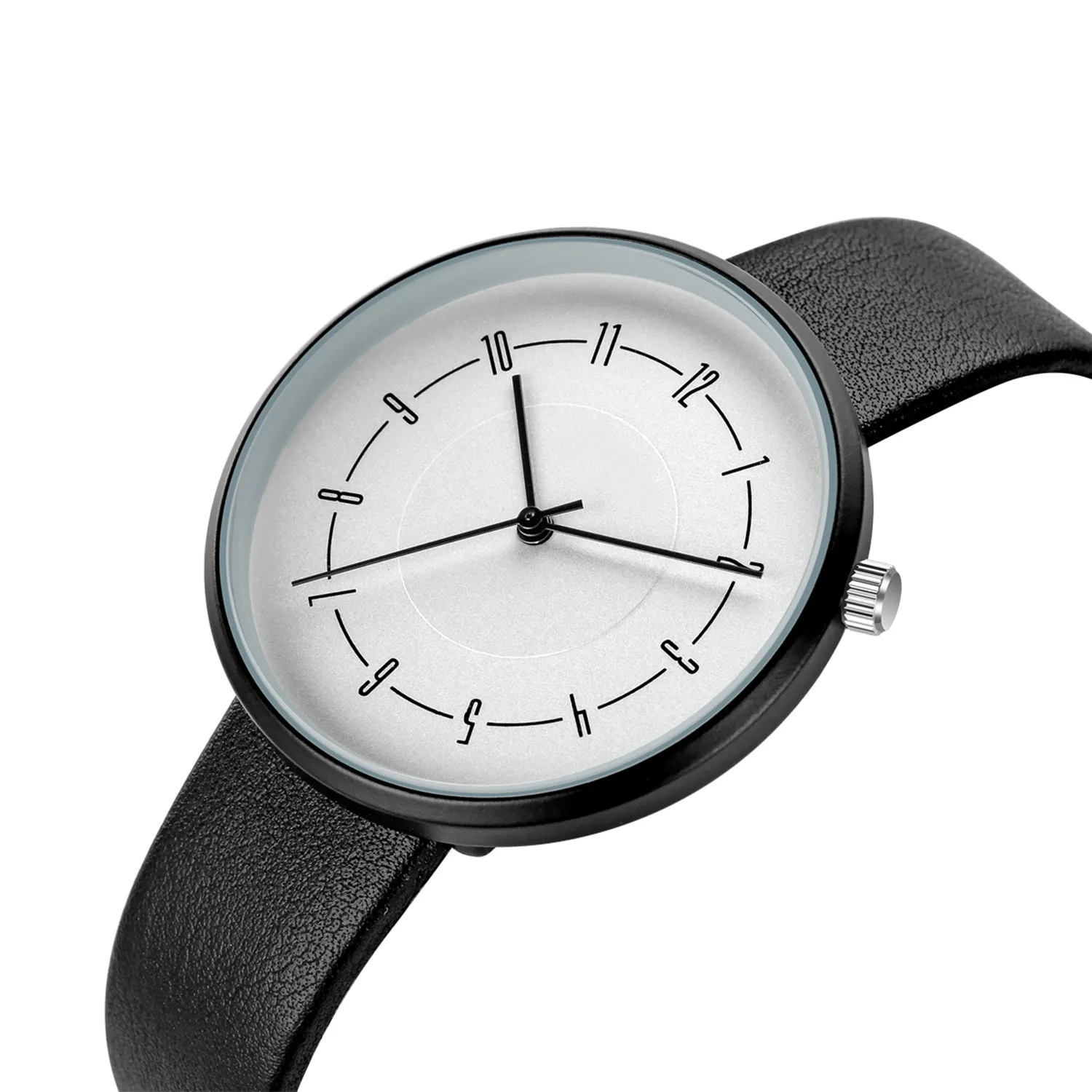 カスタム独自のロゴ女性RelojHombrejミニマリストデザイナーブランドのカジュアルメンズ腕時計スポーツクォーツ時計レザーストラップ付き