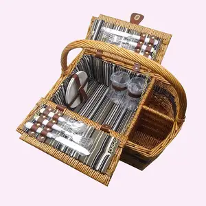 Eco-friendly handmade beach thermal wicker craft cutlery cane basket with handle