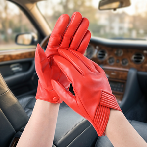 Guantes de Piel Rojos Térmicos con Pantalla Táctil para Esquí y Actividades al Aire Libre, Estilo Sencillo, Sin Forro, para Uso Diario en Invierno - Product Image 3