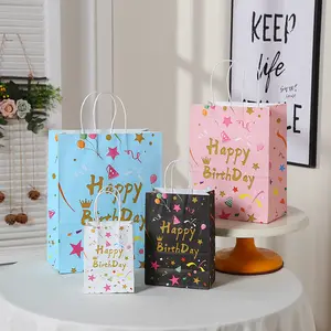Décorations de fête d'anniversaire joyeux impression colorée sacs en papier personnalisés dessin animé étoiles sac cadeau en papier d'anniversaire pour enfants