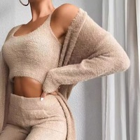 Ensemble pantalon décontracté trois pièces pour femme, couleur unie, coupe classique, manches longues, 100 % polyester respirant, pull d'automne – Meilleure vente