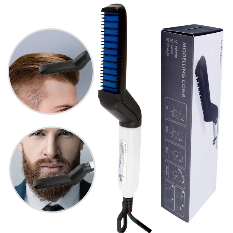 Peigne électrique rapide pour homme, brosse lissante, pour cheveux et barbe, fer à boucler, multifonctionnel, styliste