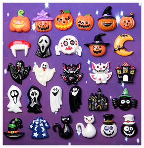 Cabujones planos <span class=keywords><strong>de</strong></span> resina artísticos pintados a mano con motivos <span class=keywords><strong>de</strong></span> casa, zombi, mago, esqueleto, gato negro, sombrero, calabaza, fantasma, para collares, zapatos y adornos - Product Image 2