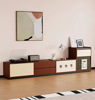 Meuble TV de style moderne en placage de bois avec blocs de couleur, meuble de rangement rétro pour salon domestique