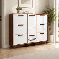 Meuble à chaussures en bois ultra-plat réglable, armoire de rangement autoportante pour entrée avec compartiments rabattables et tiroirs, capacité de 30 paires