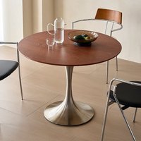 Table à manger en bois massif de style vintage nordique, pieds en acier inoxydable en forme de tulipe, petite table pour la maison, balcon, meubles de salle à manger rétro