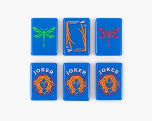 Blue Acrylic <b>Mahjong</b> <b>Set</b> Colorful Dragonfly Floral Pattern Portable Game Tiles for Home Entertainment - Product Image 5