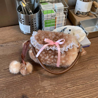 Nouveau Sac à Main Vintage Femme Printemps 2026, Motif Cerf Simple, Doublure en Peluche PU, Décoration Nœud, Sac d'Épaule Haut de Gamme pour le Quotidien