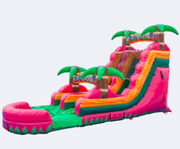 Toboggan aquatique gonflable rose vif tropical pas cher, toboggan aquatique double piste palmier pour enfants, idéal pour carnaval et fêtes à la piscine