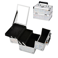 Valise de Maquillage Professionnelle en Aluminium Argenté Grande Capacité avec Miroir, Boîte de Rangement Cosmétique Portable – Vente en Gros