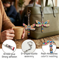Kit de broderie diamant 5D DIY spécial LS Big Acrylic Bag Pendant, motif libellule, pour porte-clés de sac, artisanat fait main, divertissant