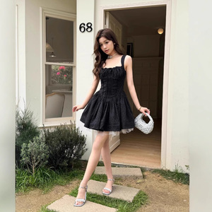 Black Hepburn Style Dress High Waist Strapless Vintage Splicing Cocktail Dress Breathable Short Skirt For Women - Product Image 3