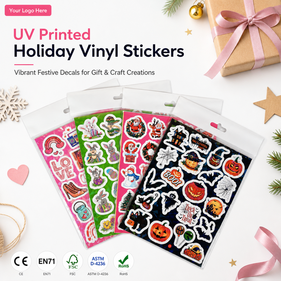 Custom UV Printed Vinyl Holiday Stickers Cartoon Halloween Christmas ...