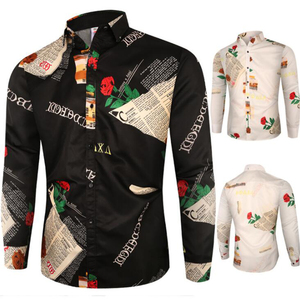 Camisas con estampado de flores de rosas para Hombre, Camisas de Manga Larga informales de lujo, ajustadas, ropa <span class=keywords><strong>negra</strong></span> China - Product Image 2