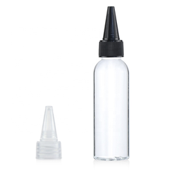 Clear bottle with black top