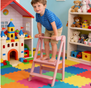 Tour d'apprentissage pour enfants réglable en rose, station de préparation des aliments en cuisine, marchepied pour bébé, marchepied en bois stable, échelle à domicile - Product Image 3