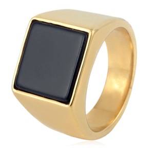 Yunnique – bague carrée en or pour hommes, avec incrustation noire, design géométrique, en acier inoxydable, style Punk, bijoux à la mode, cadeau - Product Image 1