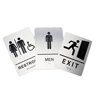 Plaque murale en plastique artisanal à coins arrondis, résistante aux rayures, en aluminium brossé laminé, personnalisée, pour toilettes, avec Braille