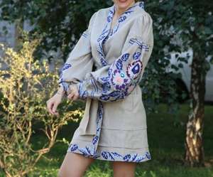 Factory Wholesale Price Trendy Fashion Traditional Embroidered Mid Waist <b>Belt</b> and Tassels Short Ukrainian Dress - Product Image 3