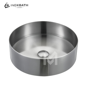 Lavabo de salle de bain rond moderne <span class=keywords><strong>en</strong></span> acier inoxydable 304 avec finition brossée pour hôtels et salles d'eau, avec drain inclus - Product Image 2