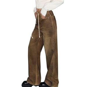 Pantalones Vaqueros Casuales Vintage para Hombre al por Mayor, Novedad, Desgastados, Lavados, de Pierna Ancha con Cordón, Combinables con Todo - Product Image 3