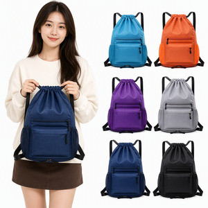 Mochila deportiva grande con cordón, 50x30x16cm, bolsillo frontal con cremallera de malla de nailon, bolsillo lateral para botella, correa ajustable, para gimnasio, escuela, 6 colores - Product Image 1