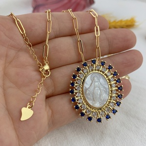Collares Religiosos de la Santísima Virgen María para Mujer 2021 con Circón y Colgante de Concha Marina Natural Tipo Gargantilla Joyería - Product Image 4