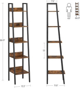 Étagère à livres <span class=keywords><strong>vintage</strong></span> à 5 niveaux, écologique, étroite, en forme d'échelle, pour la maison, le bureau, le salon, la chambre, la <span class=keywords><strong>cuisine</strong></span>, brun rustique - Product Image 4