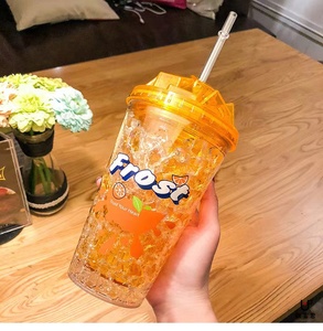 Taza de hielo triturado de verano, té de la leche, taza fría de hielo, taza práctica, botella de agua de paja de plástico de doble capa refrigerada para estudiantes - Product Image 4
