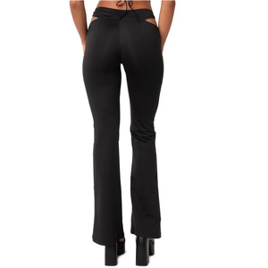 <span class=keywords><strong>Pantalon</strong></span> évasé <span class=keywords><strong>noir</strong></span> taille basse creux respirant confortable pour <span class=keywords><strong>femme</strong></span> - Product Image 2