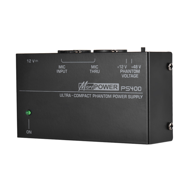 PS400 Phantom Power Universal Microphone Phantom Power Supply 12V/48V Ultra-compact Condenser Input -110-240V Output -12V