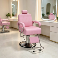 Fauteuil de Barbier Hydraulique Inclinable Rose Tendance en Cuir PU avec Appui-tête Amovible et Hauteur Réglable pour Salon de Coiffure