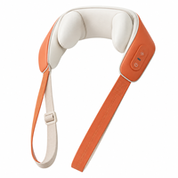 Appareil de massage du cou ergonomique blanc et orange avec pétrissage simulé des doigts, 2 vitesses et design portable